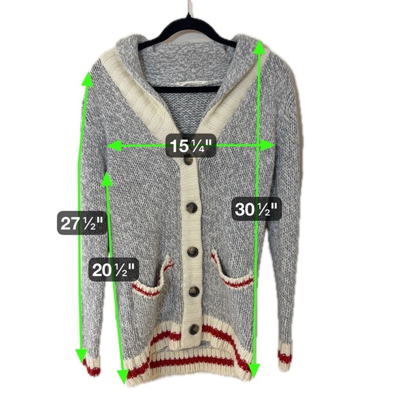 Bluenotes Cabin Sock Monkey Style Button Up Cardigan Sweater Grey & Red Stripes - Picture 6 of 6